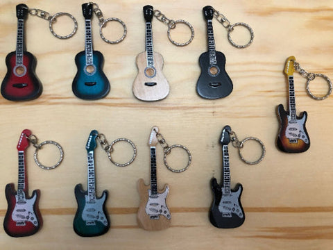 Mini guitar key ring 10cm designs wooden handmade music key chain keyring keychain 10 colours