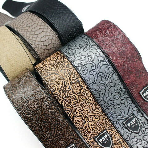 PU Leather Embossed Guitar Strap